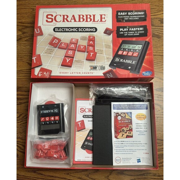 Scrabble Electronic Scoring Crossword Board Game Hasbro‎ Open Box - Picture 13 of 14